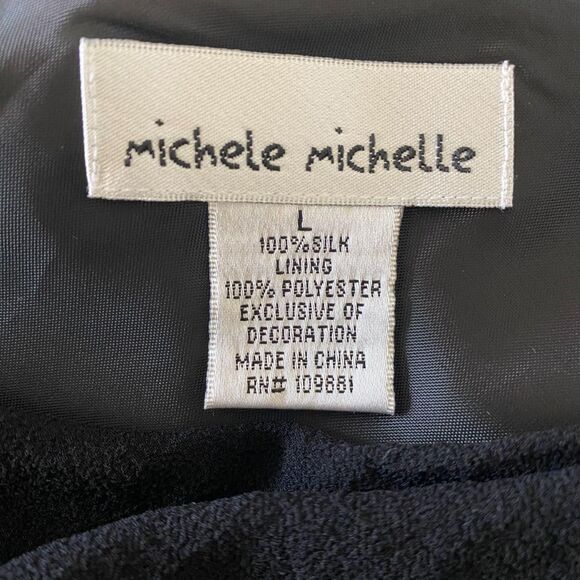 Vintage 90s Whimsygoth Asymmetric Black Beaded Silk 3/4 Sleeve Blouse L - Picture 8 of 8